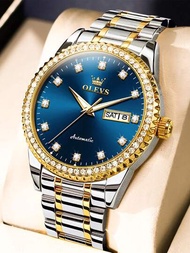 Olevs男士手錶防水不鏽鋼機械腕錶,搭載夜視功能,奢華且時尚設計