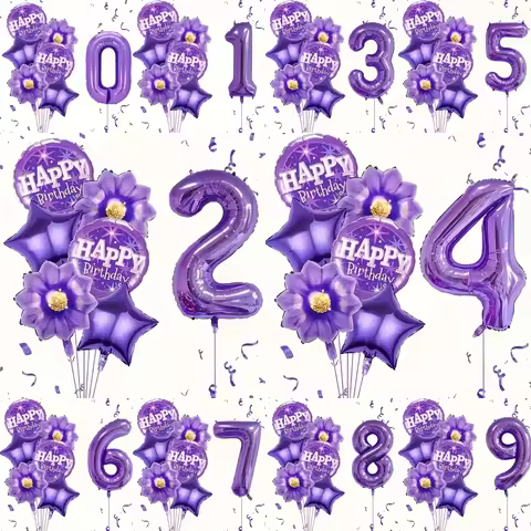 7PCS purple foil balloons featuring numbers perfect for birthday wedding and Christmas celebrations