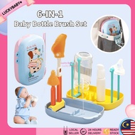 6 in1 Baby Bottle Brush Set Travel with Drainage Rack Set Baby Brush Set Pencuci Botol Brush Susu Baby Bottle Cleanser