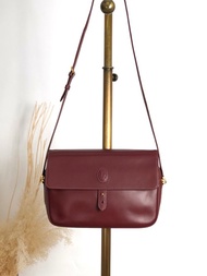 【VintageShop solo 日本直送 中古包專賣店】Cartier  Must Line 郵差包 酒紅 標誌 皮革 vintage