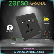 Zenso Grande Galaxy Black Switch / Swtches & Socket 20A 2 Way / Universal + USB / Double 13A Socket 
