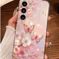 1ชิ้น เคสโทรศัพท์ซอฟต์โปร่งใส ลายดอกพีชสีชมพูและผีเสื้อ เข้ากันได้กับ Samsung Galaxy A04e/12/A13/A14