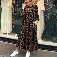 Blouse Labuh Maxi Dress Tunic Blouse Muslimah (Size S-5XL) Long Blouse Baju Panjang Plus Size Leopard Print Jubah Corak