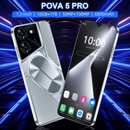 โทรศัพท์สมาร์ทผู้ชาย Pova 5 Pro Phone512GB ใหม่ 7.3 นิ้วหน้าจอบัตรโทรศัพท์คู่ 6800 แบตเตอรี่ความจุสูงโทรศัพท์มือถือบูติก GPRS ตำแหน่งนำทาง 50MP