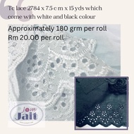 White Tc Lace Black/ 2784 x 7.5 cm x 15 Yds (15 Yds Per Roll) Telekung Lace Prayer Rug Lace/ Fabric 