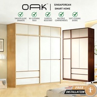 【Free installation】OAK Solid Wood Wardrobe Storage Cabinet Tall Wardrobe and Top Cabinet HDB Organiz