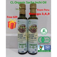 Twin Pack CL Organic Peru SACHA INCHI OIL 印加果油 MINYAK SACHA INCHI (250ml)+FREE Gift