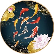 Round Diamond Painting NEW 5D DIY Diamond Embroidery Lotus Nine Fish Painting Rhinestone Beads Painting