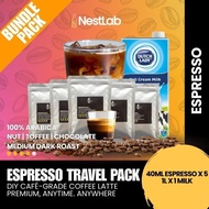 40ml Pati Espresso Travel Pack |100% Arabica Premium Coffee | 5 Espresso 40ml x 1 Milk 1L