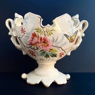 1950 年法國復古陶瓷花盆 | 花卉圖案瓷花瓶