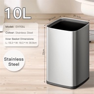 EKO Open Top Dustbin with Removable Inner Basket Square Small Stainless Steel Garbage Rubbish Bin 7L