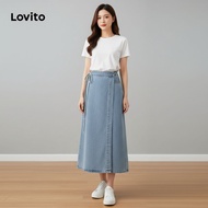 Lovito Skirt Denim Asimetris Bertali Wanita L99ED969
