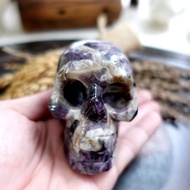 美國中古天然紫水晶原石打磨骷髏頭擺設家品淨化用宗教祭壇收藏品