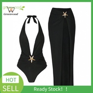 GRE Slim Fit Monokini Sexy Women Swimsuit 2pcs Women Monokini Set V-neck One-piece Swimsuit with Sol