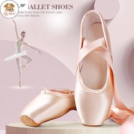 QC NL Professional Ballet Pointe Shoes Girls Ladies Ribbon Ballet Shoes Performance Shoes Practice D