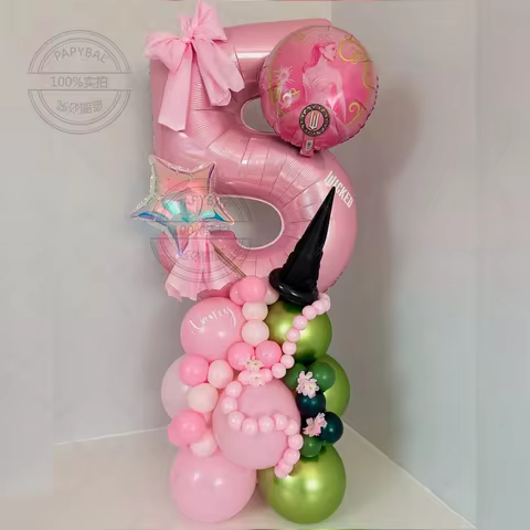 51pcs Wicked Themd Birthday Party Decoration Magic Witch Balloon 32inch Pink Number Balloon Boy Girl