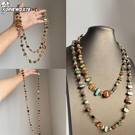 KOPIEWDX78JQ Antique Necklace, Bohemian Shell Beaded Long Necklace, Fashion Colorful and Green Stack