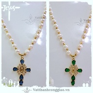 Vòng Đeo Cổ Vật Phẩm Công Giáo | Mẫu Trai Trắng 7li | Thánh Giá Đá Bọc Titan