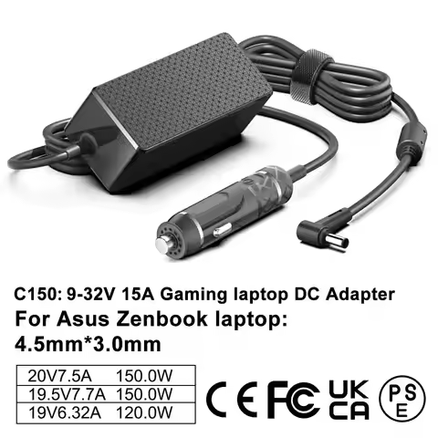 20V 7.5A 150W 4.5x3.0mm Laptop DC Car Charger for Asus UX535LH UX535LI X571LI UX580 UM535QA UM535QE 