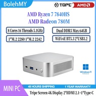 TOPC MINI PC AMD Ryzen 7 7840HS 2*DDR5 2*M.2 SSD WiFi 6E BT5.3 5*USB3.2 Gaming Office MINI PC