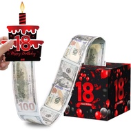18th Birthday Money Box - Surprise Pull Out Cash Gift Box with with Cake Card Party Supplies Decorat
