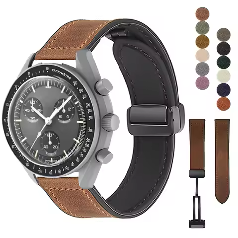 20MM Leather Silicone Strap For Omega X Swatch Joint MoonSwatch Planet Metal Magnetic Buckle For Swa