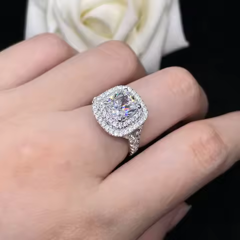 Luxury Quality Solid 18K 750 White Gold Jewelry 3Ct Cushion Cut Diamond Ring AU750 Engagement Ring f