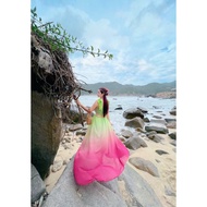 L7 (free dress adjustment) blue-pink ombre maxi dress with two straps cut-out waist flared dress for