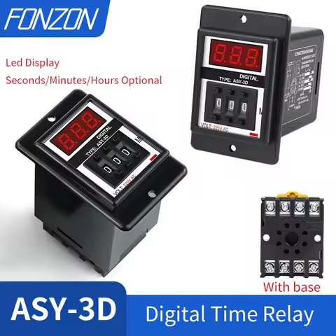 ASY-3D Programmable Delay Timer Relay 8-Pin With Base AC220V/DC24V 1-999s 999m 99.9s 99.9m Digital D