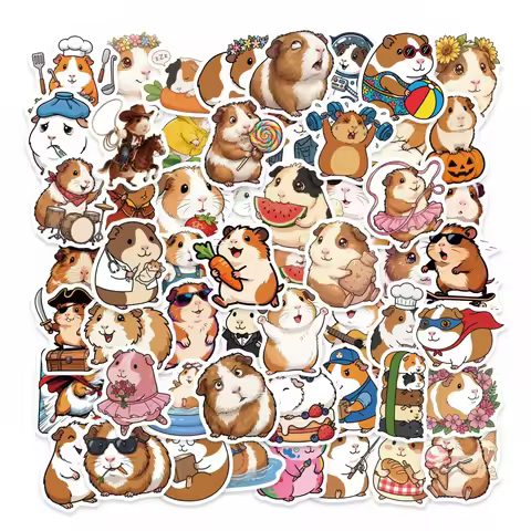56Pcs Cute Guinea Pig Animal Stickers, Cute Animals, Creative Waterproof Decoration, Phone Computer 