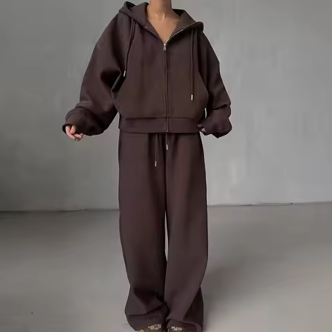 Women's clothing 2025 autumn and winter new item solid color sports casual sweatshirt jacket wide le