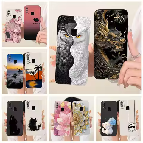 For Vivo Y91 Case 1816 1817 1820 1811 Cool Owl Dragon Painted Cover Soft TPU Phone Case For Vivo Y91