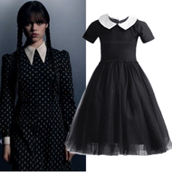 ZZOOI Wednesday Girl Costume Black Gothic Style Ruffle Dress Halloween Carnival Princess Clothes Kid