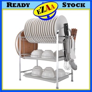 Rak Pinggan Mangkuk 3 Tingkat Jenis Steel / Rack Cawan Gelas & Pisau Barang Dapur Besi Anti Karat Te