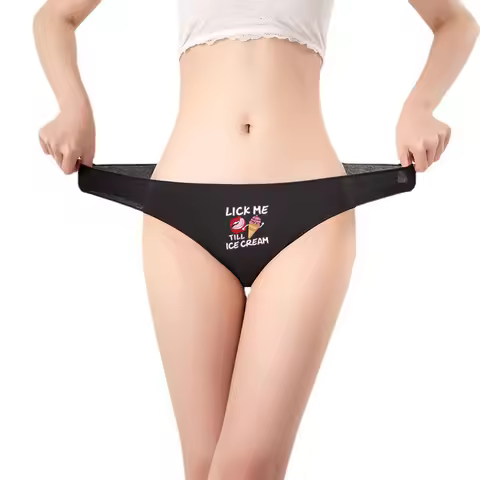 Lady Cotton Panties Lick Me Until Ice Cream Funny Print Women's Underwear Skin-friendly Soft Underpa
