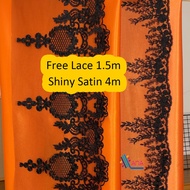 【FREE LACE】Orange Green Sepasang Shiny Satin Kain Pasang Terkini Hot Color 2024 Trend Ana Textile