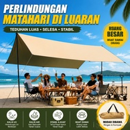 Outdoor Flysheet Kanopi Khemah Silver Coating UPF50+ Rain & Sun Shade Camping Tarp 3x3/3x4/3x6m Beac