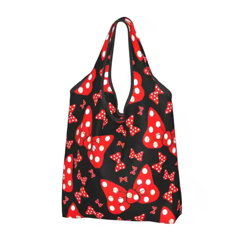 Custom Mickey Mouse Minnie Bow Grocery Shopping Tote Bags Women Funny Shoulder Shopper Bag Big Capac