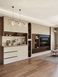 全屋訂製 可上門度尺 奶油中古風 玄關轉角餐邊櫃Corner sideboard in the entryway 入戶鞋櫃 衣櫃 梳妝枱  吊櫃收納 床櫃一體 客廳組合電視櫃(🚚送貨上門free de