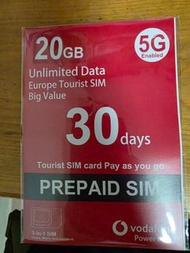 Vodafone 歐洲旅遊SIM卡 20GB