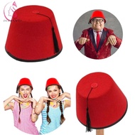 OCEANMAP Felt Fez Cap, Round Moroccan Hat Tarboosh Fez Hat, Universal Red Color Ottoman Cosplay Turk