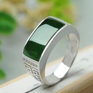 999 Sterling Silver Ring Natural Hetian Jade Jasper Ring Time to Run Pendant Men Women Style Couple 