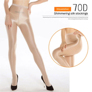 Women's 70D Satin-Finish Pantyhose – Glossy Sheer Tights, Smooth & Sexy Stockings – Nude Beige