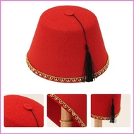 Royal Ottoman Fez Hat Breathable Turkish Hat Black Tassels Caps for Ethnic Festival Use
