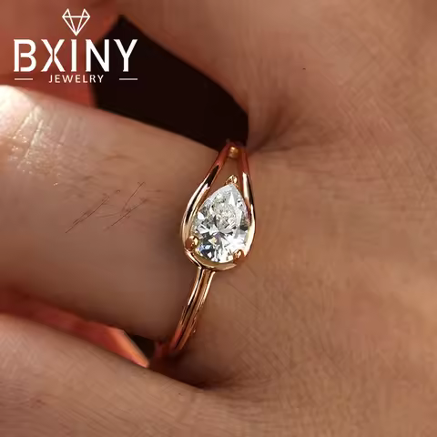 Pear Cut Moissanite Rings BXINY 1CT Pear Cut Moissanite Rings 925 Sterling Silver for Women Solitair