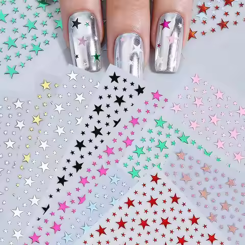 1Pcs 3D Colorful Y2K Stars Nail Art Sticker 10x8cm Pentagram Self-Adhesive Nails Decals 10Colors Shi
