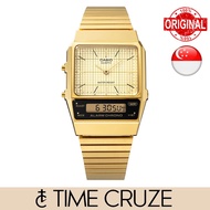 [Time Cruze] Casio AQ-800 Retro Dual Time Adjustable Gold Stainless Steel Grid Dial Men Watch AQ-800