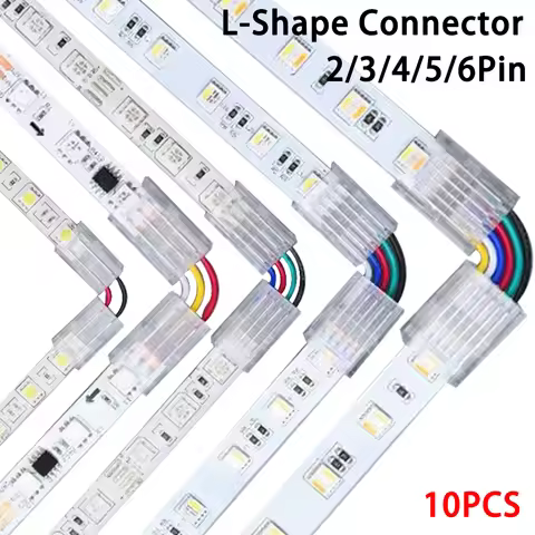10PCS L-Shaped LED Light Strip Corner Connector 2/3/4/5/6Pin Solderless Adapter 8mm10mm for 5050 RGB