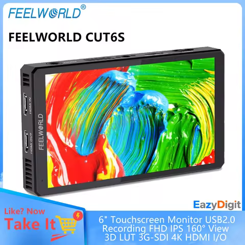 FEELWORLD CUT6S 6" Touchscreen Monitor USB2.0 Recording FHD IPS 160° View 3D LUT 3G-SDI 4K HDMI I/O 
