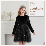 2025 Ruffles Long Sleeve Dress Princess Christmas Party Performance Wear Kids Winter Costume Starry 